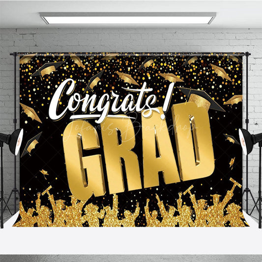 Lofaris Black Gold Glitter Bachelor Cap Graduation Backdrop