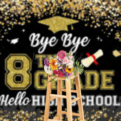 Lofaris Black Gold Glitter Bye 8th Grade Graduation Backdrop
