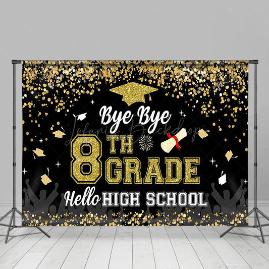 Lofaris Black Gold Glitter Bye 8th Grade Graduation Backdrop