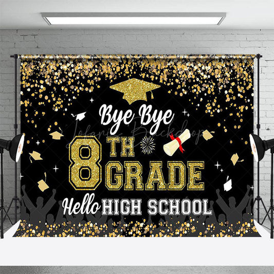 Lofaris Black Gold Glitter Bye 8th Grade Graduation Backdrop