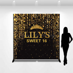 Lofaris Black Gold Glitter Crown Custom Sweet 16 Backdrop