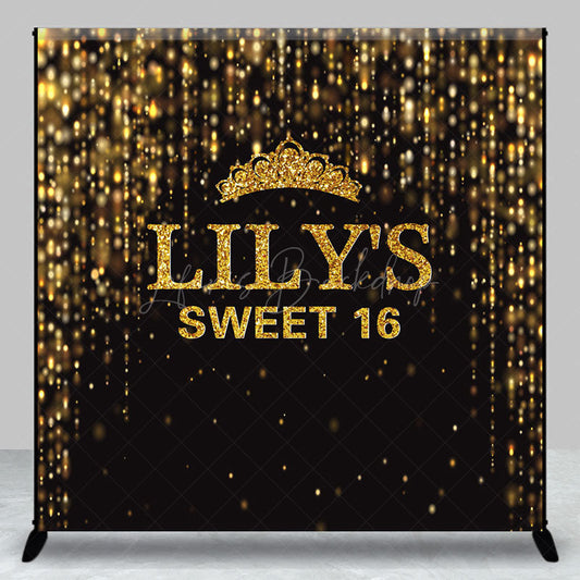 Lofaris Black Gold Glitter Crown Custom Sweet 16 Backdrop