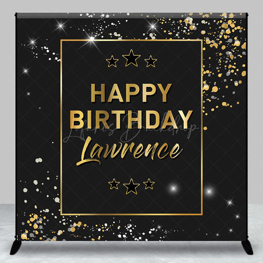 Lofaris Black Gold Glitter Custom Name Birthday Backdrop