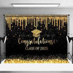 Lofaris Black Gold Glitter Map Congratulations Grad Backdrop