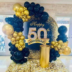Lofaris Black Gold Glitter Round 50th Anniversary Backdrop