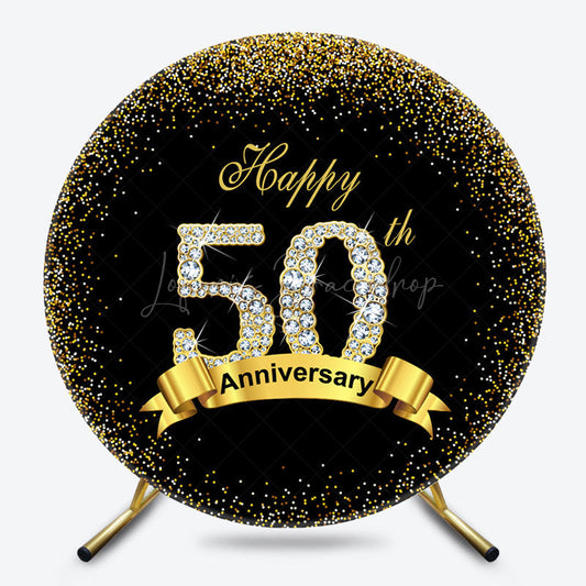Lofaris Black Gold Glitter Round 50th Anniversary Backdrop