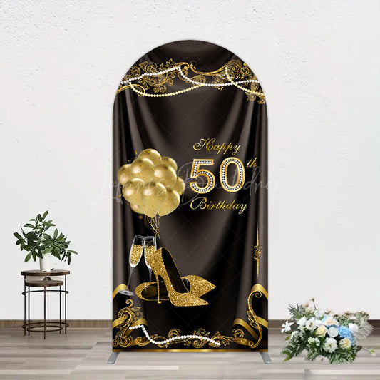 Lofaris Black Gold Highheels 50th Birthday Arch Backdrop