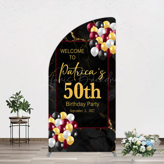 Lofaris Black Gold Marble Balloon 50th Birthday Half Moon Arch Backdrop