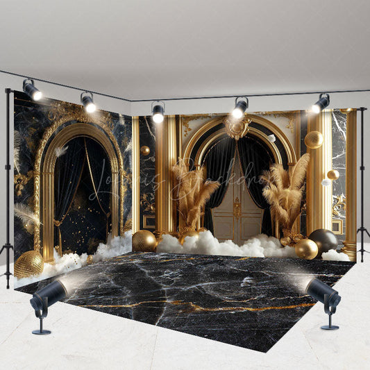 Lofaris Black Gold Marble Luxury Boho Palace Room Set Backdrop