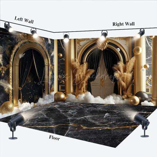 Lofaris Black Gold Marble Luxury Boho Palace Room Set Backdrop