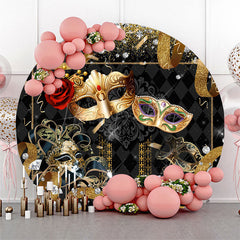 Lofaris Black Gold Mask Masquerade Round Dance Party Backdrop
