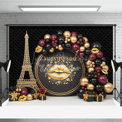 Lofaris Black Gold Paris Valentine Day Backdrop Lips Eiffel Tower Balloons Background Luxury Photography Studio Prop