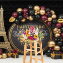 Lofaris Black Gold Paris Valentine Day Backdrop Lips Eiffel Tower Balloons Background Luxury Photography Studio Prop