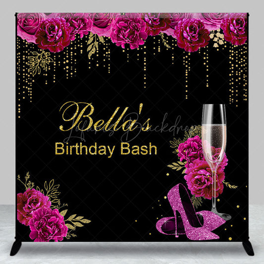 Lofaris Black Gold Purple Rose Custom Name Birthday Backdrop