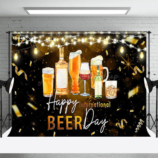 Lofaris Black Gold Ribbon Happy International Beer Day Backdrop