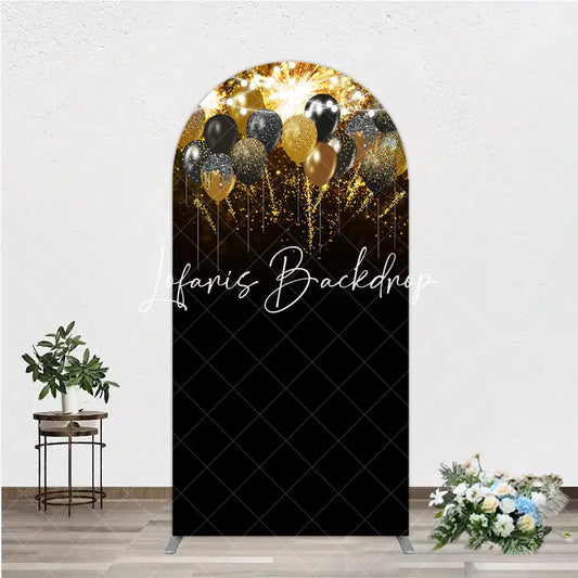 Lofaris Black Gold Silver Glitter Balloons Round Top Arch Backdrop Elegant Sparkling Celebration Party Decor