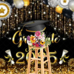 Lofaris Black Gold Sparkle Balloons Cheers Graduation Backdrop