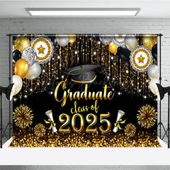 Lofaris Black Gold Sparkle Balloons Cheers Graduation Backdrop