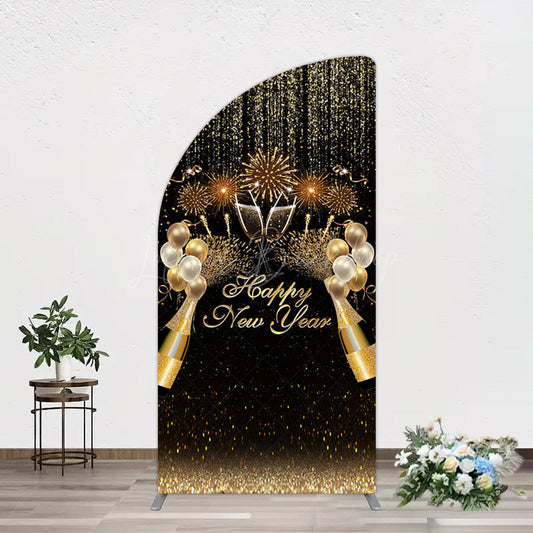 Lofaris Black Gold Sparkle Balloons New Year Half Moon Arch Backdrop