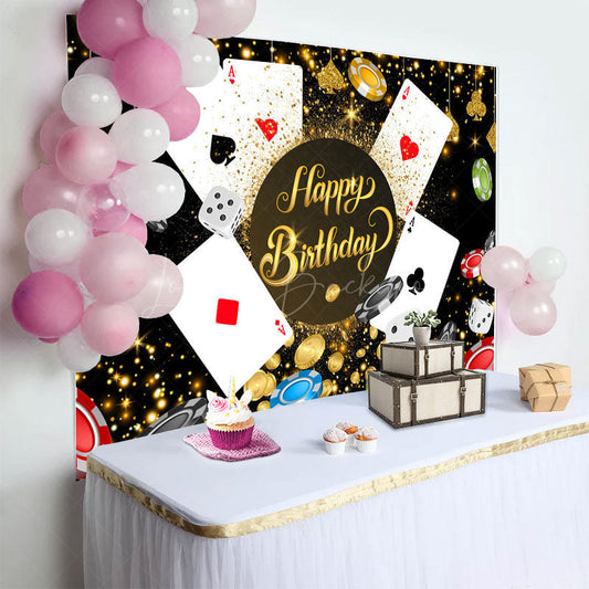 Lofaris Black Gold Sparkle Casino Happy Birthday Backdrop