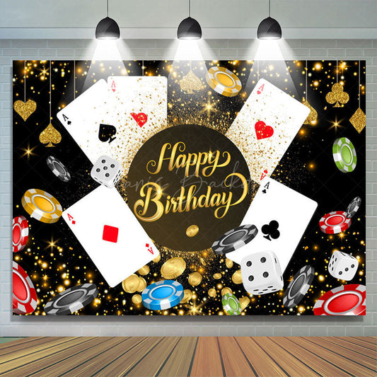 Lofaris Black Gold Sparkle Casino Happy Birthday Backdrop