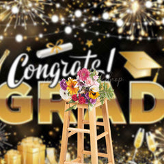 Lofaris Black Gold Sparkle Lighted Congrats Grad Backdrop