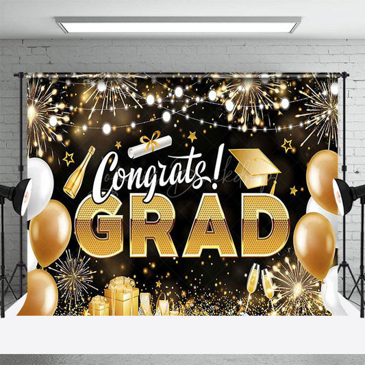 Lofaris Black Gold Sparkle Lighted Congrats Grad Backdrop