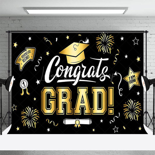 Lofaris Black Gold Sparkle Ribbons Congrats Grad Backdrop