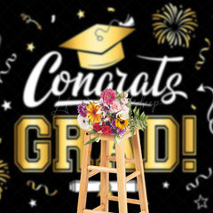Lofaris Black Gold Sparkle Ribbons Congrats Grad Backdrop