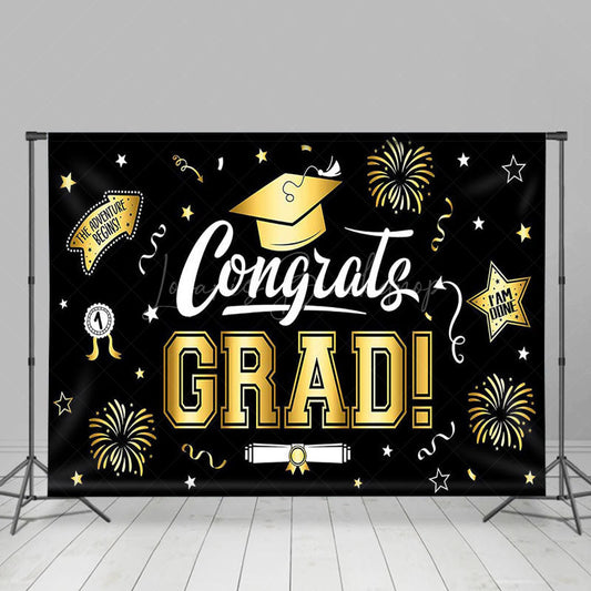 Lofaris Black Gold Sparkle Ribbons Congrats Grad Backdrop