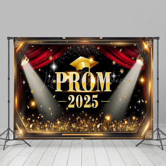 Lofaris Black Gold Stars Prom 2025 Graduation Party Backdrop