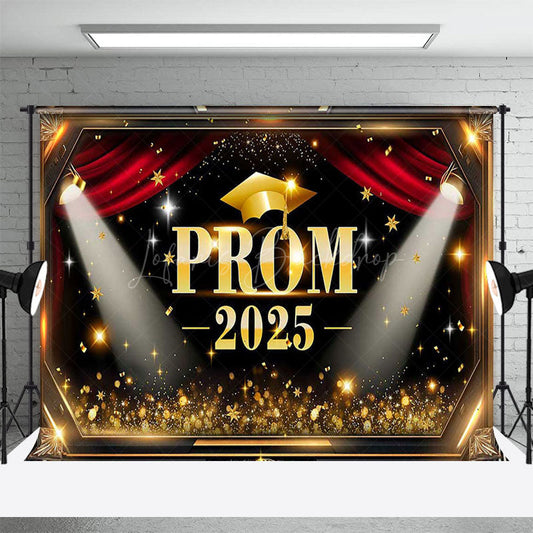 Lofaris Black Gold Stars Prom 2025 Graduation Party Backdrop