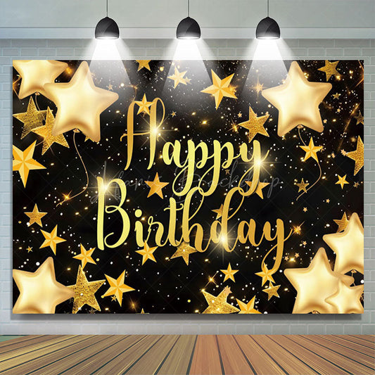 Lofaris Black Golden Stars Bokeh Happy Birthday Backdrop