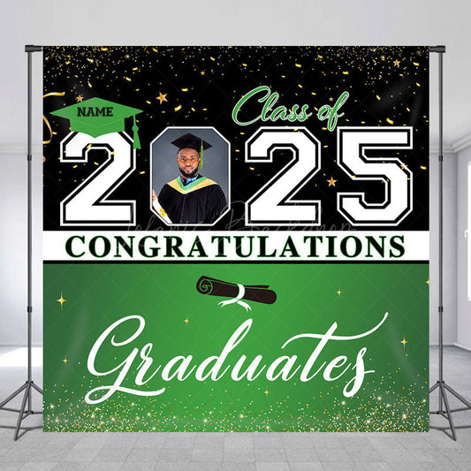 Lofaris Black Green Custom Name Photo Graduation Backdrop