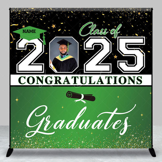 Lofaris Black Green Custom Name Photo Graduation Backdrop