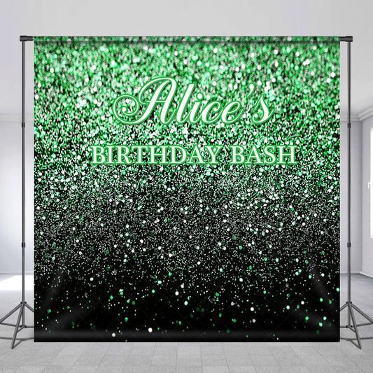 Lofaris Black Green Glitter Custom Name Birthday Bash Backdrop