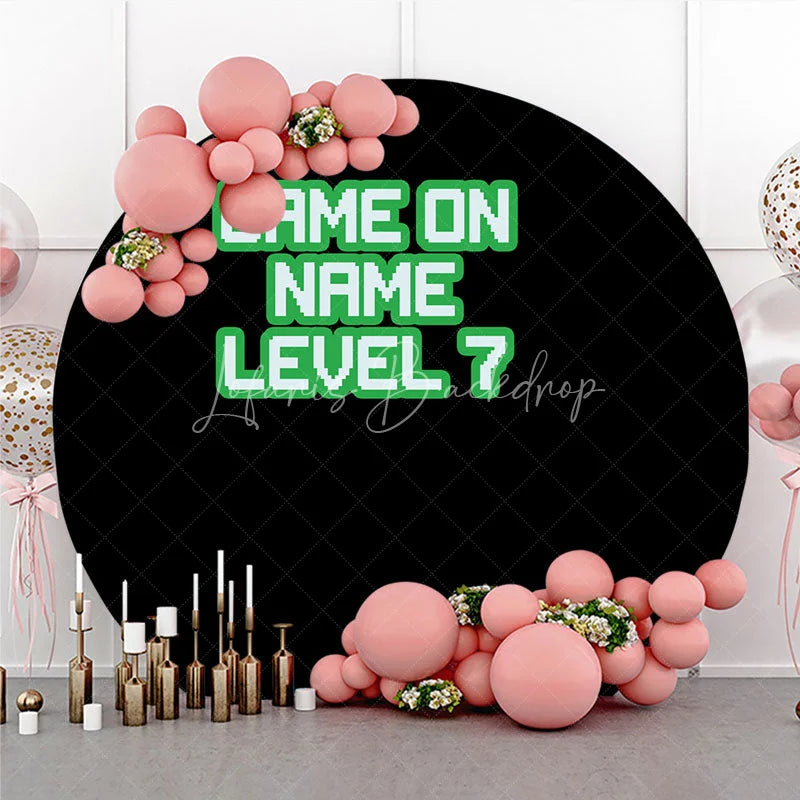 Lofaris Black Green Pixelated Game On Round Backdrop Retro Video Birthday Party Decor Gamer Event