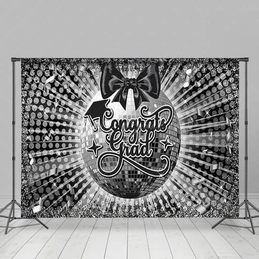 Lofaris Black Grey Bow Tie Disco Ball Congrats Grad Backdrop