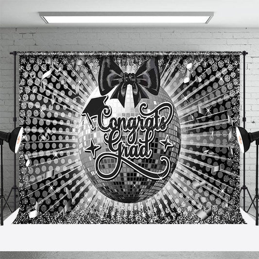 Lofaris Black Grey Bow Tie Disco Ball Congrats Grad Backdrop