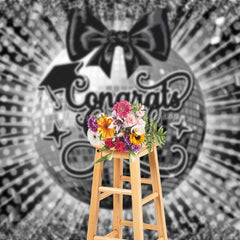 Lofaris Black Grey Bow Tie Disco Ball Congrats Grad Backdrop