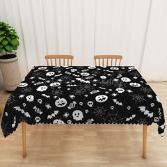 Lofaris Black Halloween Rectangle Tablecloth with Bats and Spider Webs for Spooky Gothic Party Haunted House Decor