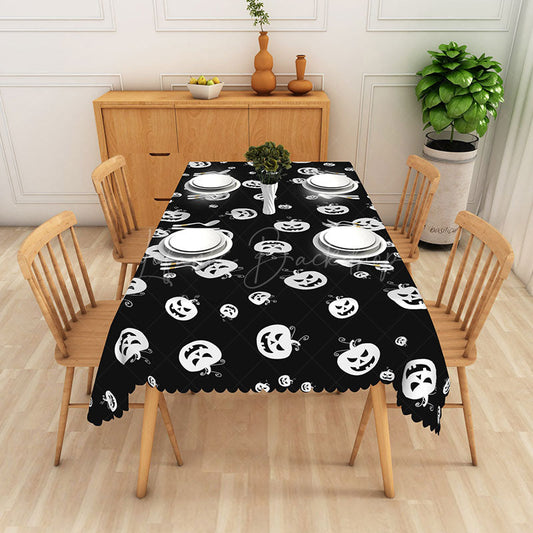 Lofaris Black Halloween Rectangle Tablecloth with Jack o’ Lantern Faces for Spooky Holiday Party Decorations