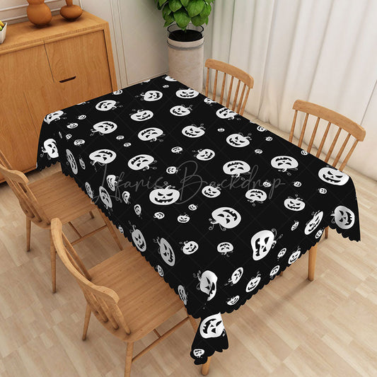 Lofaris Black Halloween Rectangle Tablecloth with Jack o’ Lantern Faces for Spooky Holiday Party Decorations