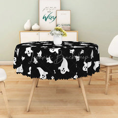 Lofaris Black Halloween Round Tablecloth with Cute Ghost Pattern for Modern and Spooky Party Decorations
