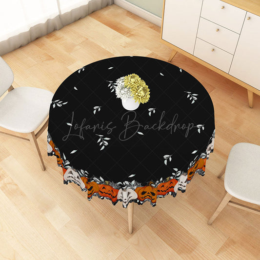 Lofaris Black Halloween Round Tablecloth with Jack O’ Lantern Pattern for Spooky Holiday Party Decorations