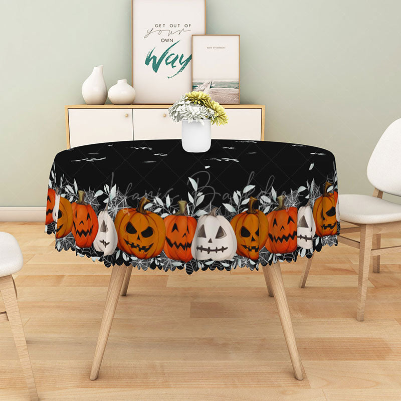 Lofaris Black Halloween Round Tablecloth with Jack O’ Lantern Pattern for Spooky Holiday Party Decorations