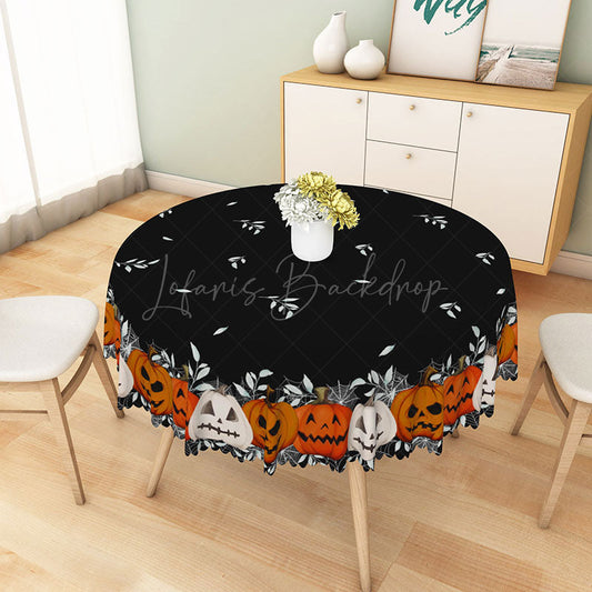 Lofaris Black Halloween Round Tablecloth with Jack O’ Lantern Pattern for Spooky Holiday Party Decorations