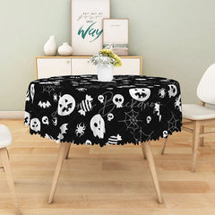 Lofaris Black Halloween Round Tablecloth with Jack-o’-Lanterns and Spiderwebs for Gothic Spooky Decor
