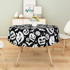 Lofaris Black Halloween Round Tablecloth with Jack-o’-Lanterns Bats and Spiders for Gothic Spooky Decor