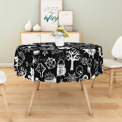 Lofaris Black Halloween Round Tablecloth with Jack-o’-Lanterns Skeletons and Spiders for Spooky Decor